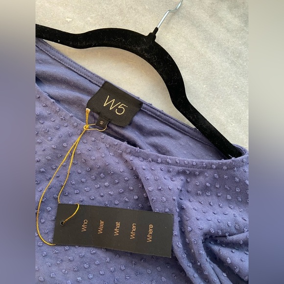 NWT W5 Size S Blue Periwinkle Swiss Dot 3/4 Sleeve Peplum Blouse Pullover - Picture 10 of 11